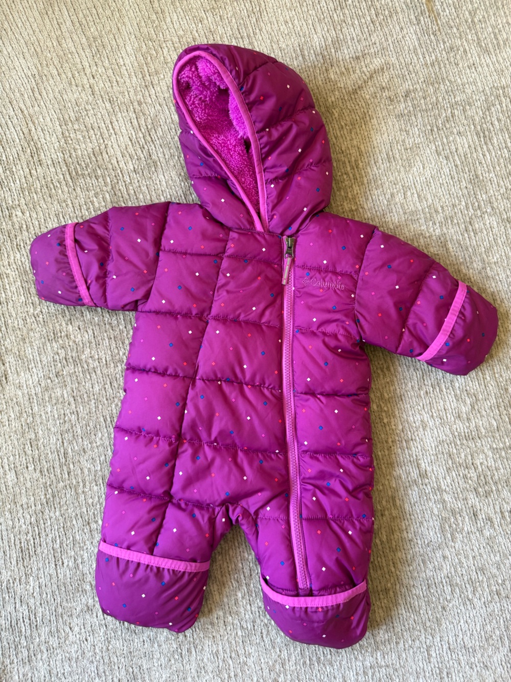 Columbia Baby Snowsuit Bunting 0-3M Purple Pink Hooded Puffer Winter One Piece